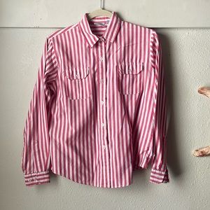 Vintage Harbor Lights coral white striped long sleeve button down shirt blouse